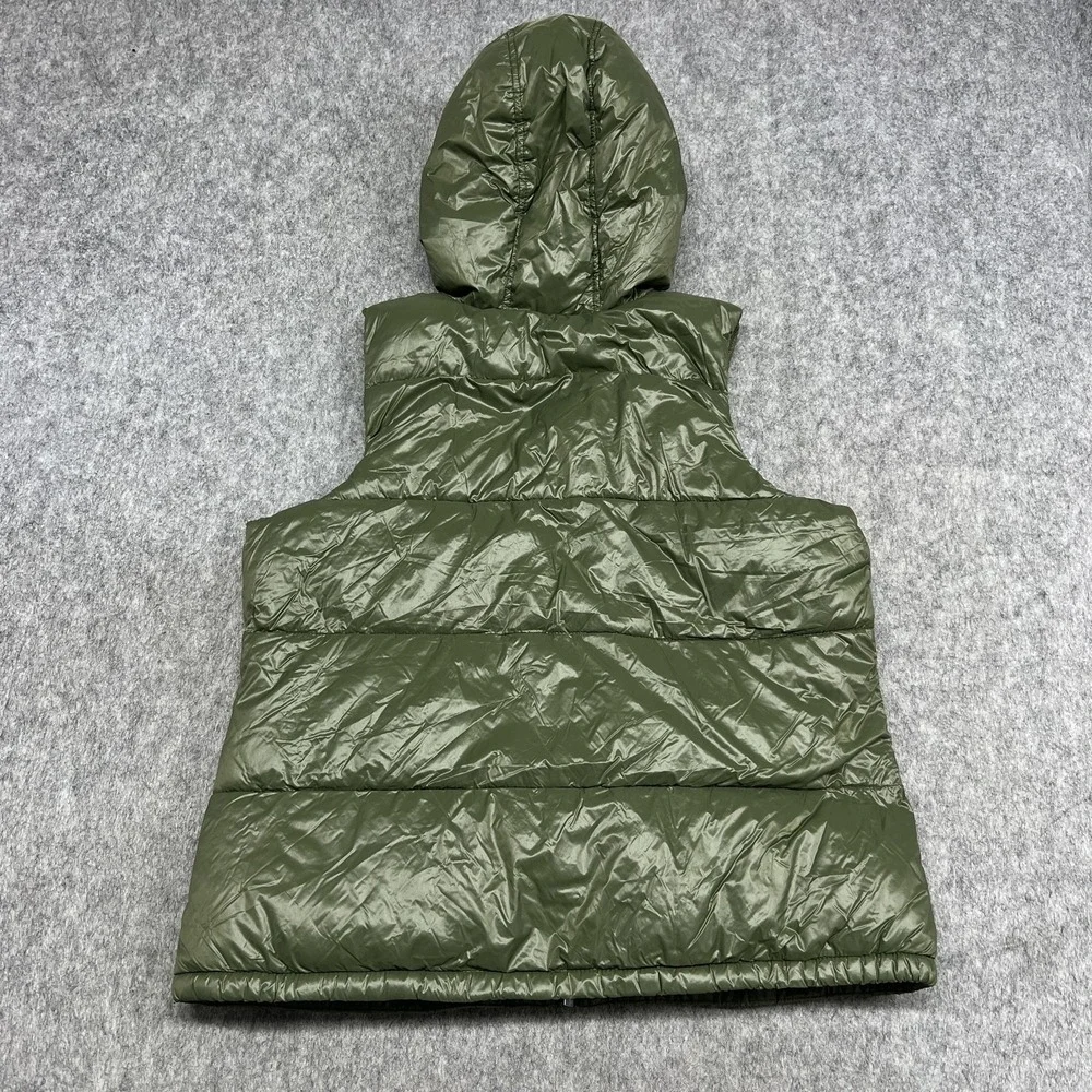 Old Navy Hooded Puffer Vest Womens Large Green Quilted‎ Fleece Lined About Thyme